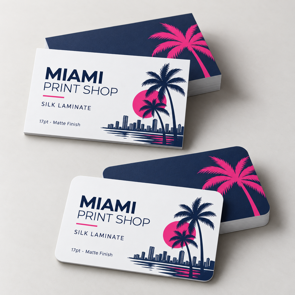 17pt matte silk laminated business cards with square and rounded corners