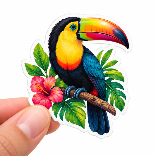 custom printed vinyl sticker held between fingers