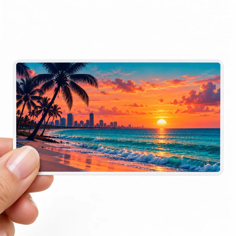 rectangle printed vinyl sticker held between fingers