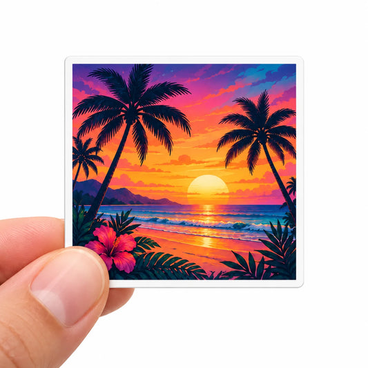 square printed vinyl sticker held between fingers