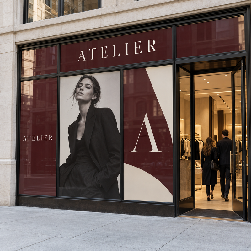 Luxury branded retail storefront window graphics