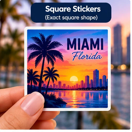 Square white vinyl Miami sticker